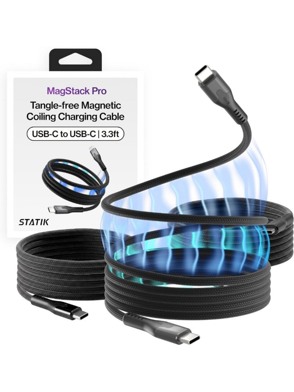 100W Magnetic USB C to USB C Coiling Charging Cable - Fast & Durable Connector